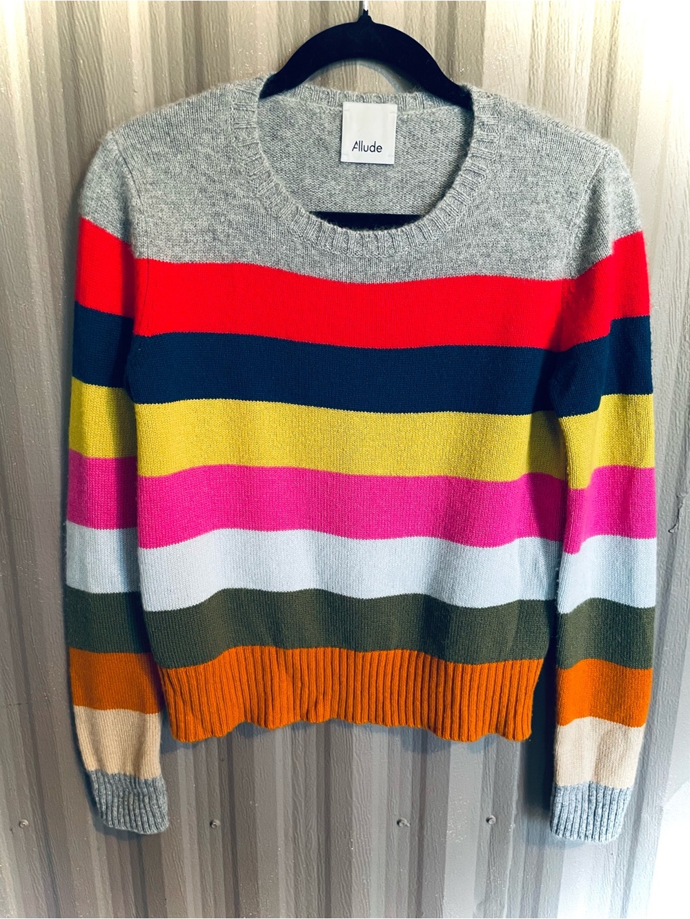 Allude Womens 100% Cashmere Pullover Sweater Colorful Bold Striped SOFT! sz M - Picture 7 of 11